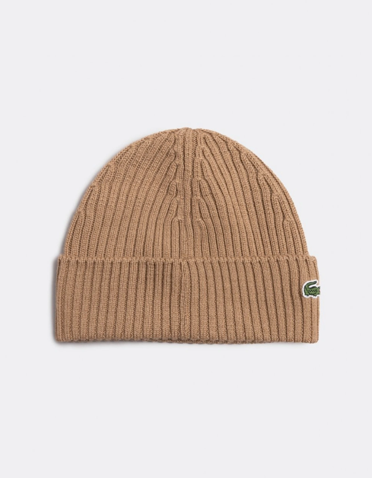 Lacoste Classic Ribbed Wool Beanie - Marron