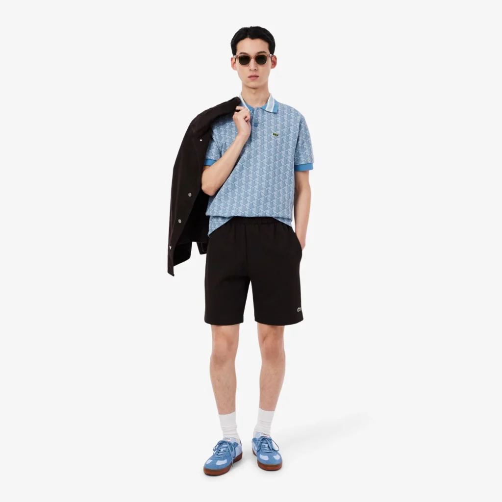 Lacoste Classic Fit Monogram Jaccquard Polo Shirt - Bleu Clair / Bleu . 1QI
