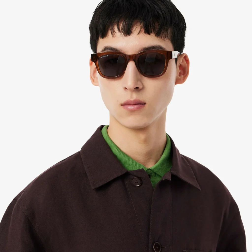 Lacoste Linen Blend Overshirt - Brown . 3LA