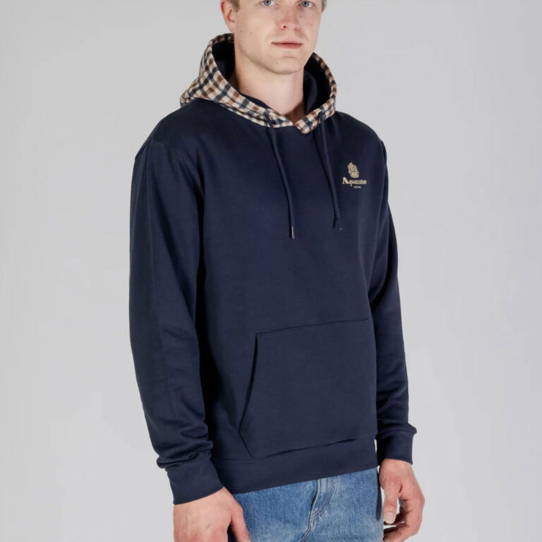 Aquascutum Active Long Sleeve Regular Fit Club Check Hooded Sweatshirt - Navy