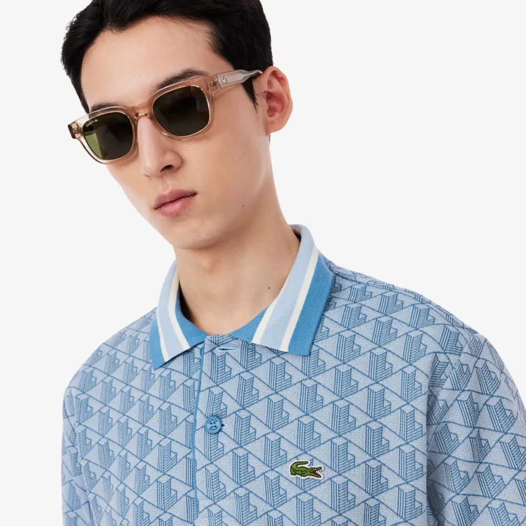 Lacoste Classic Fit Monogram Jaccquard Polo Shirt - Bleu Clair / Bleu . 1QI