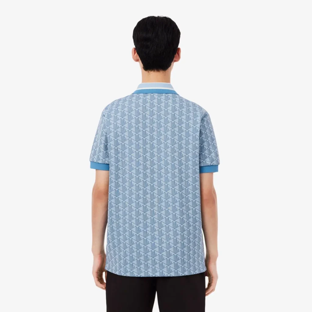 Lacoste Classic Fit Monogram Jaccquard Polo Shirt - Bleu Clair / Bleu . 1QI