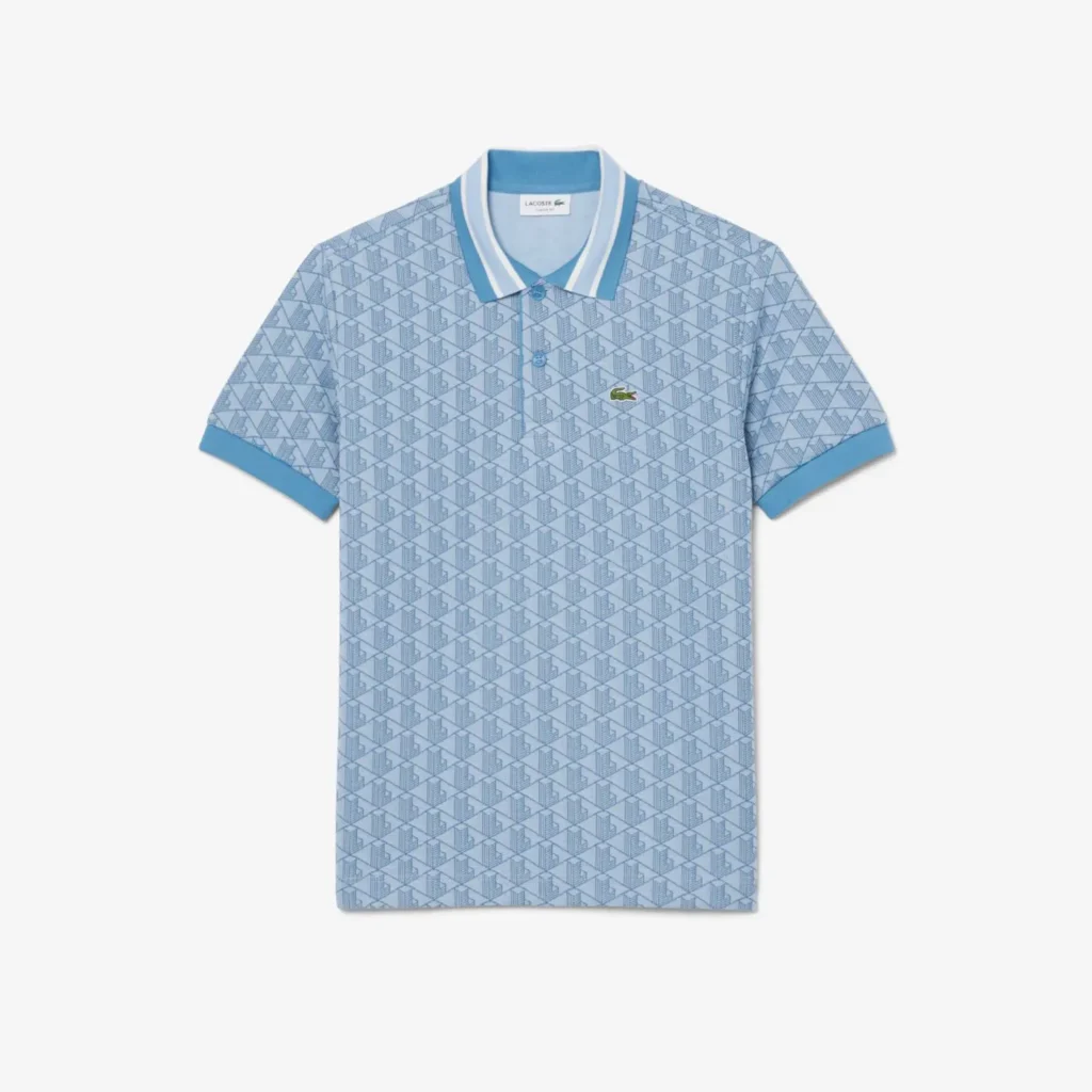 Lacoste Classic Fit Monogram Jaccquard Polo Shirt - Bleu Clair / Bleu . 1QI