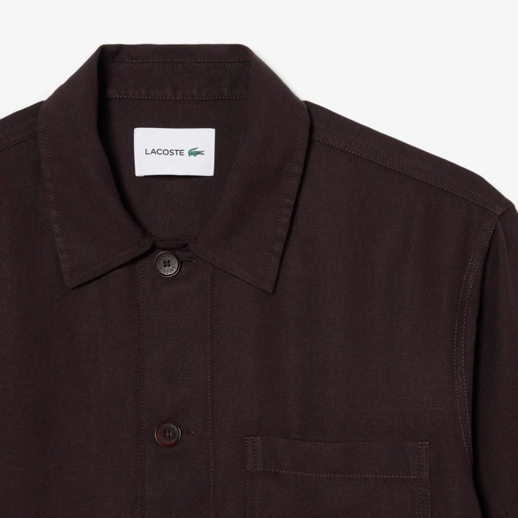 Lacoste Linen Blend Overshirt - Brown . 3LA