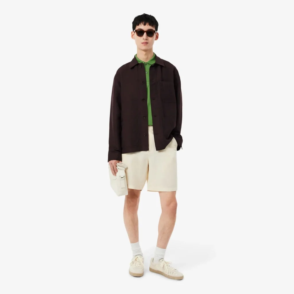 Lacoste Linen Blend Overshirt - Brown . 3LA