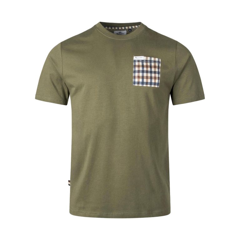 Aquascutum Active Club Check Pocket Regular Fit Short Sleeve T-Shirt - Army Green