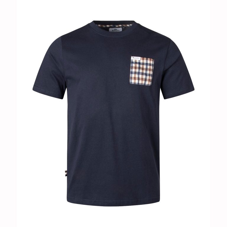 Aquascutum Active Club Check Pocket Regular Fit Short Sleeve T-Shirt - Navy Blue