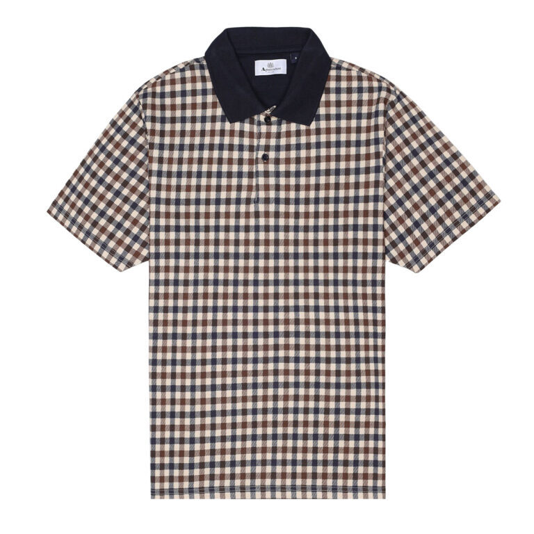 Aquascutum Active Club Check Regular Fit Short Sleeve Piquet Polo - Navy