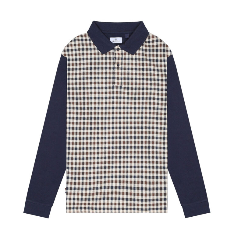 Aquascutum Active Iconic Long Sleeve Regular Fit Front Polo - Navy
