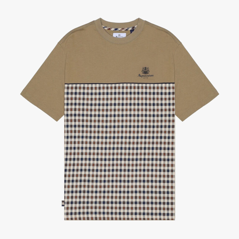 Aquascutum Active Piping Regular Fit Short Sleeve Panel T-Shirt - Khaki