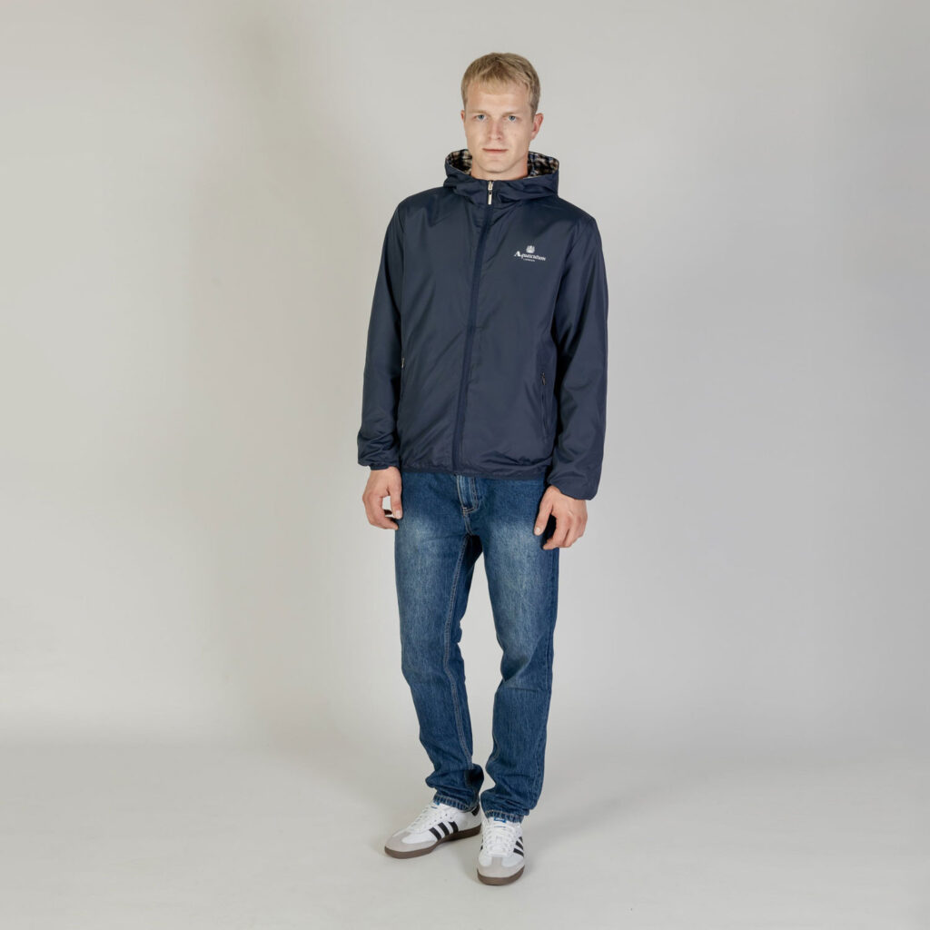 Aquascutum Active Regular Fit Long Sleeve Reversible Hooded Sailor Jacket - Navy