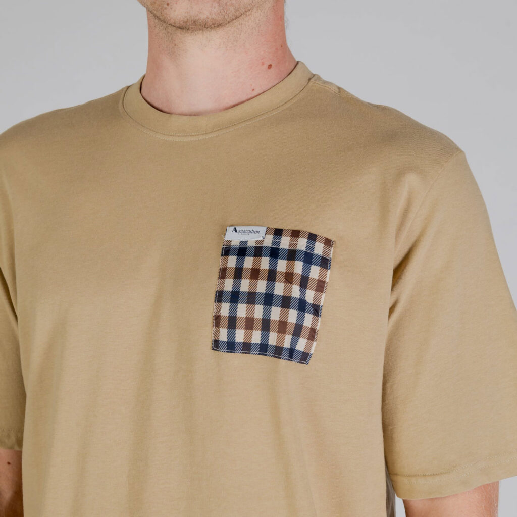 Aquascutum Active Regular Fit Short Sleeve Club Check Pocket T-Shirt - Beige/Club Check