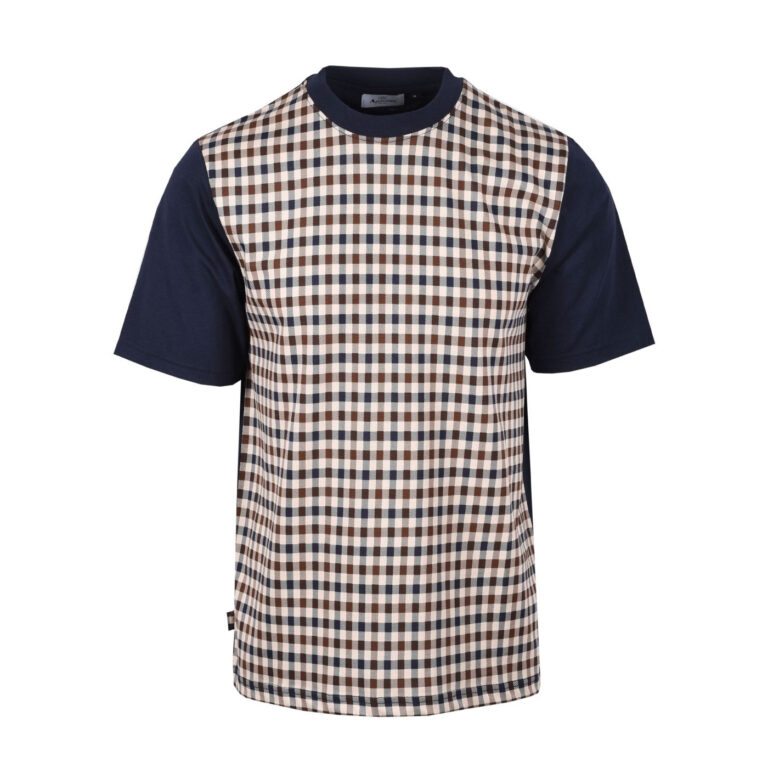 Aquascutum Active Regular Fit Short Sleeve Iconic Front T-Shirt - Navy/Club Check