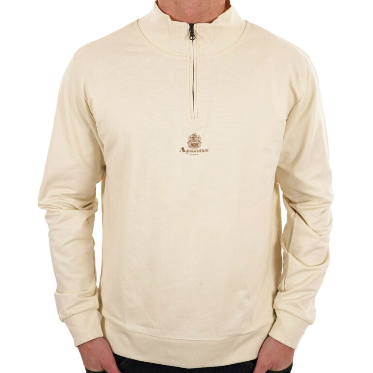 Aquascutum Active Regular Fit Small Logo Quarter Zip Sweatshirt - Beige