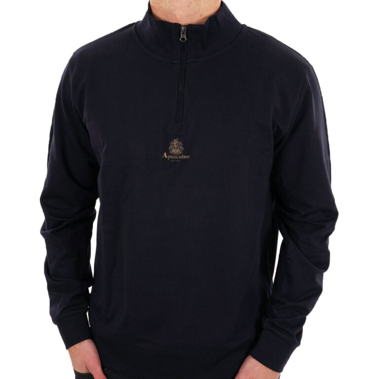 Aquascutum Active Regular Fit Small Logo Quarter Zip Sweatshirt - Navy