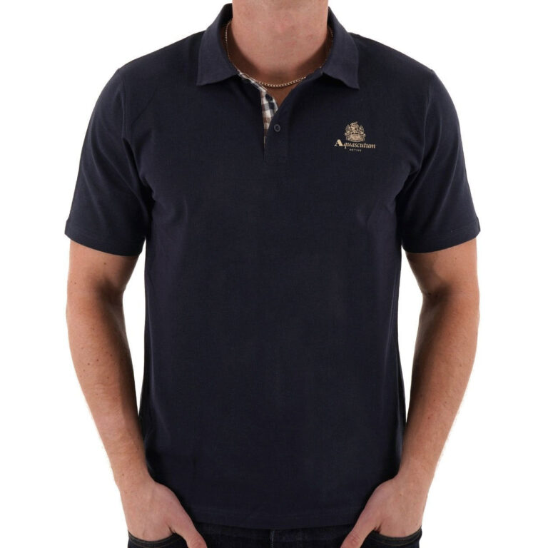 Aquascutum Active Small Logo Regular Fit Short Sleeve Piquet Polo - Navy
