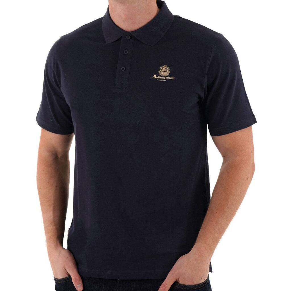 Aquascutum Active Small Logo Regular Fit Short Sleeve Piquet Polo - Navy