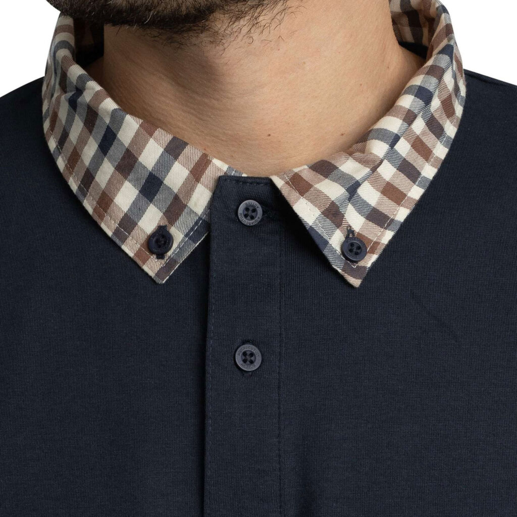 Aquascutum Active Supima Club Check Regular Fit Short Sleeve Rib Polo - Navy