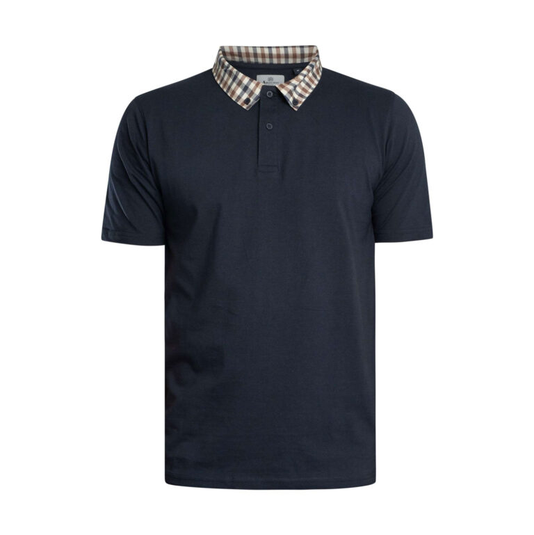 Aquascutum Active Supima Club Check Regular Fit Short Sleeve Rib Polo - Navy