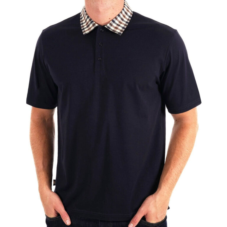 Aquascutum Active Supima Regular Fit Short Sleeve Solid Polo - Navy