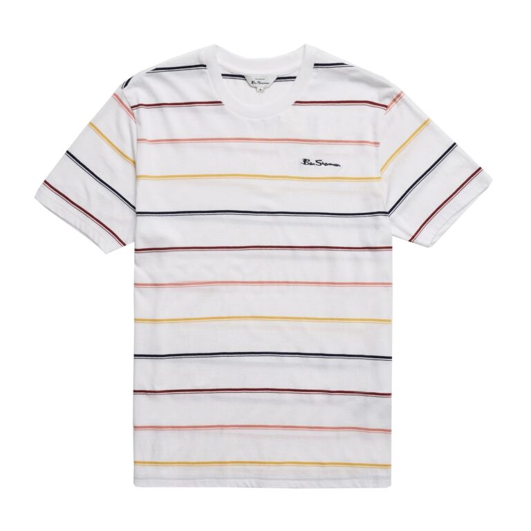 Ben Sherman Fine Stripe Regular Fit Short Sleeve T-Shirt - White