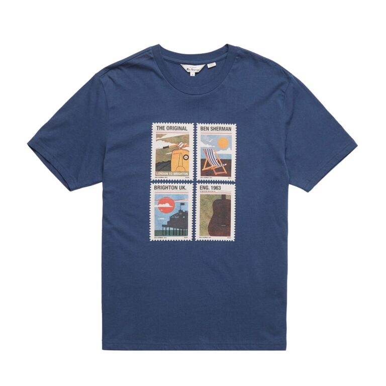 Ben Sherman Travel Stamps Regular Fit Short Sleeve T-Shirt - Blue Denim