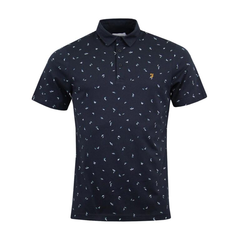 Farah Chorlton Print Regular Fit Short Sleeve Polo Shirt - True Navy
