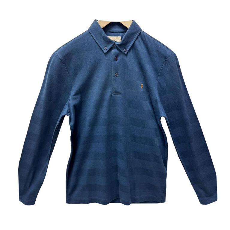 Farah Classic Regular Fit Long Sleeve Polo Shirt - Blue Pony
