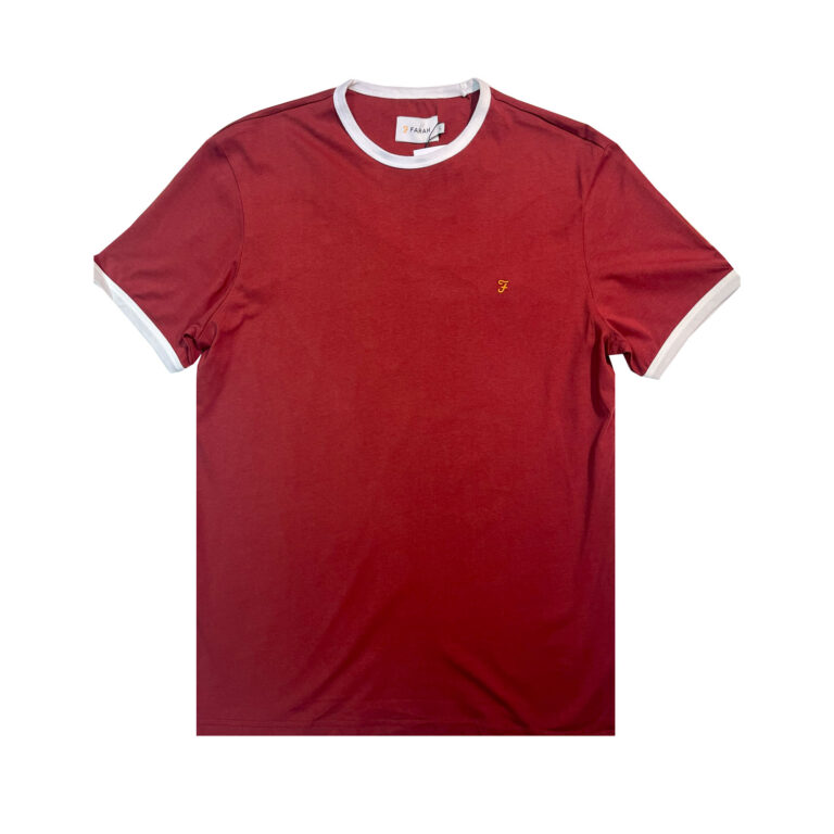 Farah Groves Ringer Regular Fit Short Sleeve T-Shirt - Burnt Red