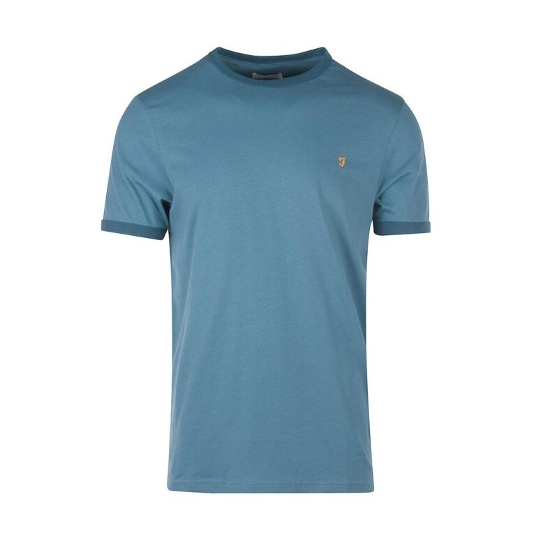 Farah Groves Ringer Regular Fit Short Sleeve T-Shirt - Sea Blue