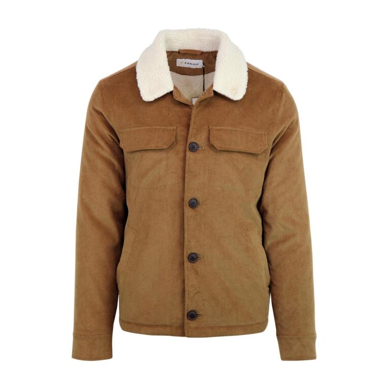 Farah Kingsland Micro Cord Sherpa Regular Fit Long Sleeve Jacket - Brown