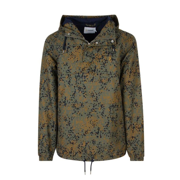 Farah Northampton Camo Hooded Regular Fit Long Sleeve Jacket - Vintage Green