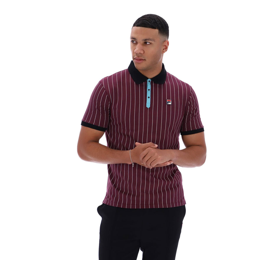 Fila BB1 Classic Vintage Striped Polo - Fig / Milky Blue / Gardenia / Black