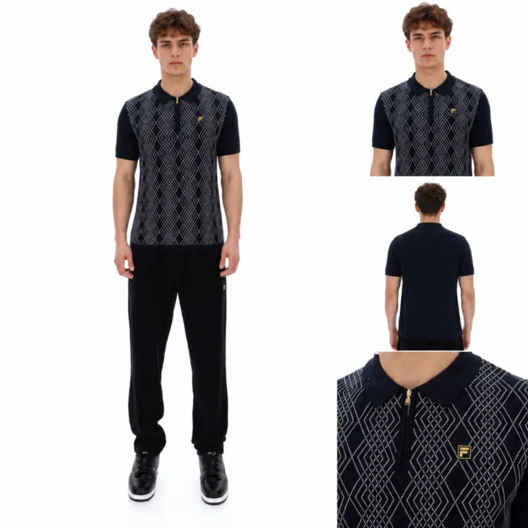 Fila Castello, Jacquard Knitted Polo With Zip - Black