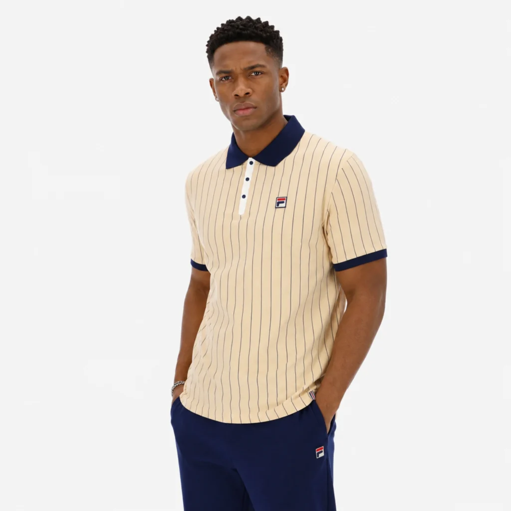 Fila Classic Vintage Regular Fit Short Sleeve Striped Polo Shirt - Beige