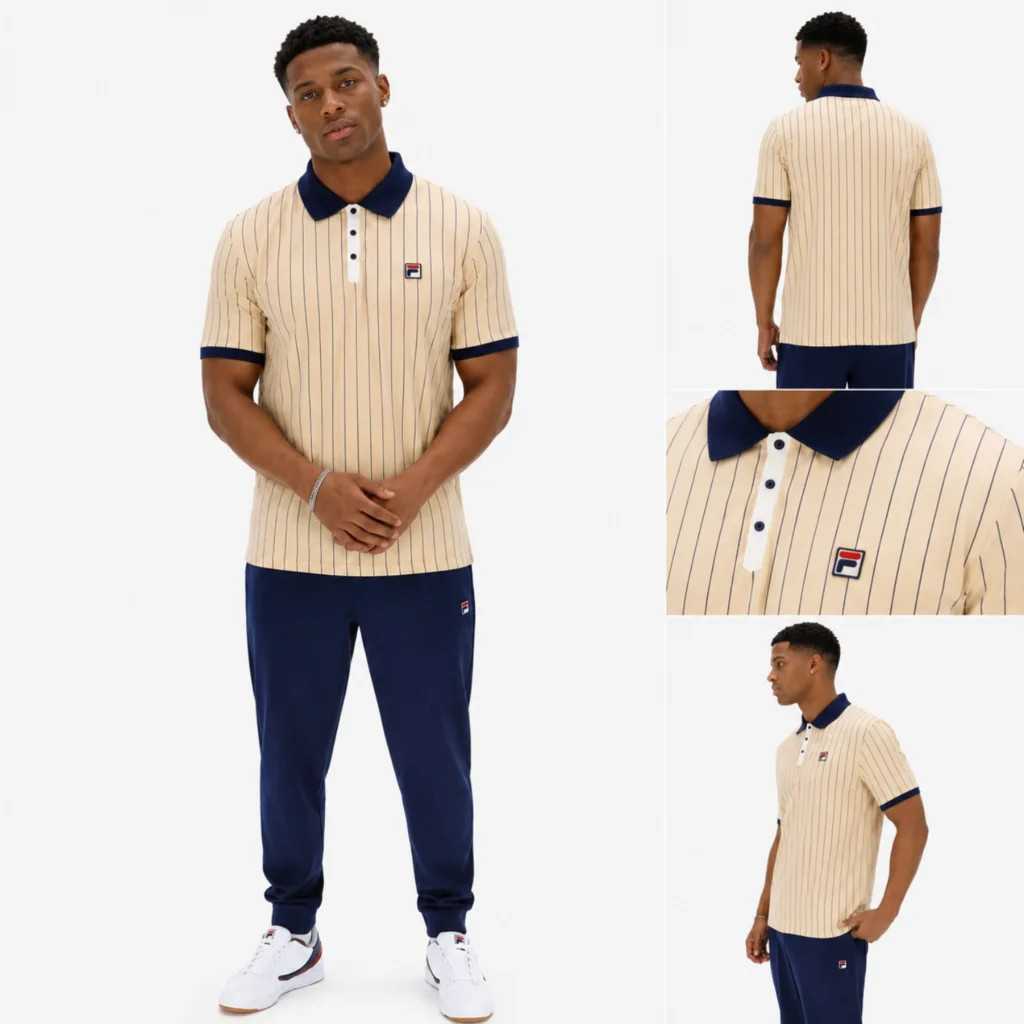 Fila Classic Vintage Regular Fit Short Sleeve Striped Polo Shirt - Beige