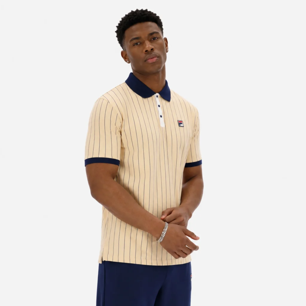 Fila Classic Vintage Regular Fit Short Sleeve Striped Polo Shirt - Beige