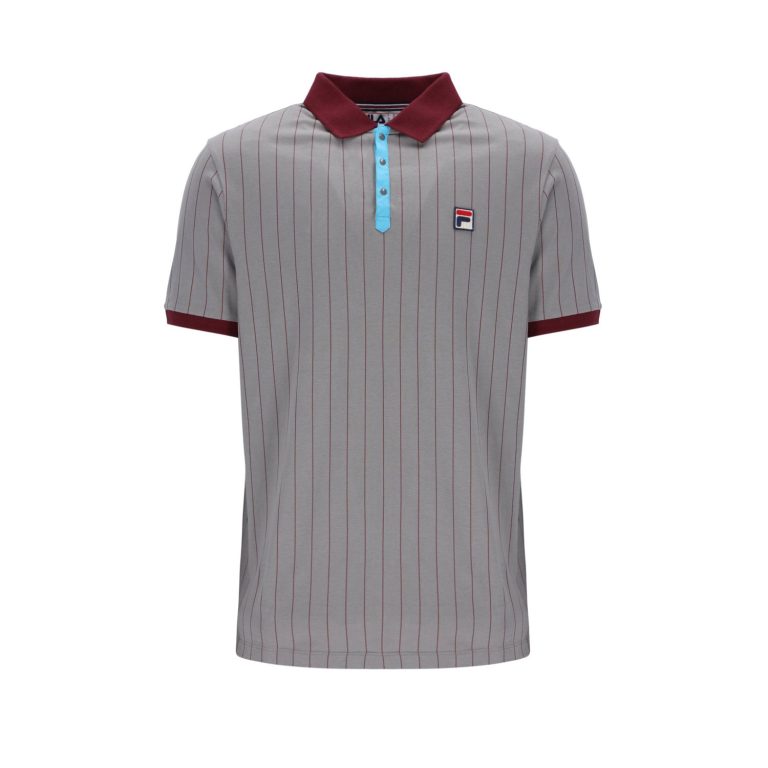 Fila Classic Vintage Regular Fit Short Sleeve Striped Polo Shirt - Sharkskin/Winds Or Wine