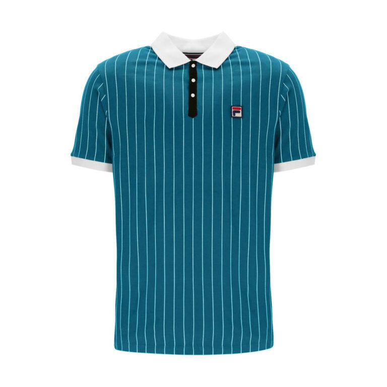 Fila Classic Vintage Striped Regular Fit Short Sleeve Polo - Deep Lagoon/Gardenia/Black