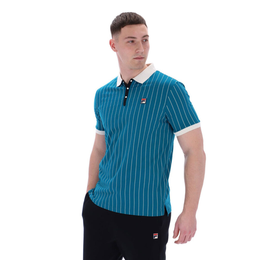 Fila Classic Vintage Striped Regular Fit Short Sleeve Polo - Deep Lagoon/Gardenia/Black