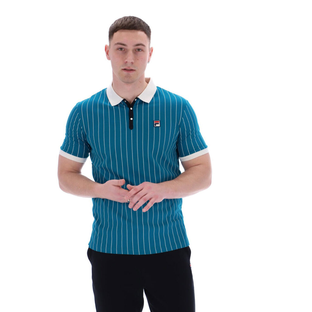 Fila Classic Vintage Striped Regular Fit Short Sleeve Polo - Deep Lagoon/Gardenia/Black