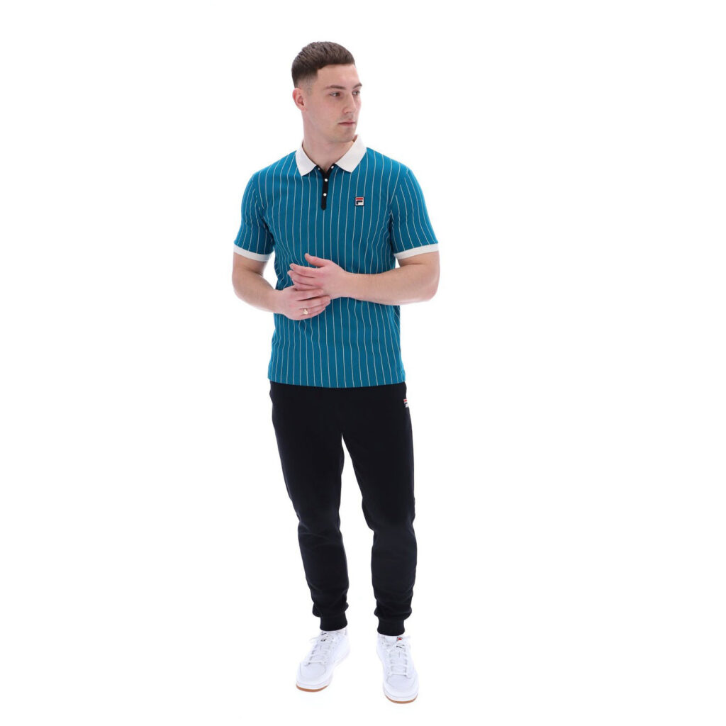 Fila Classic Vintage Striped Regular Fit Short Sleeve Polo - Deep Lagoon/Gardenia/Black