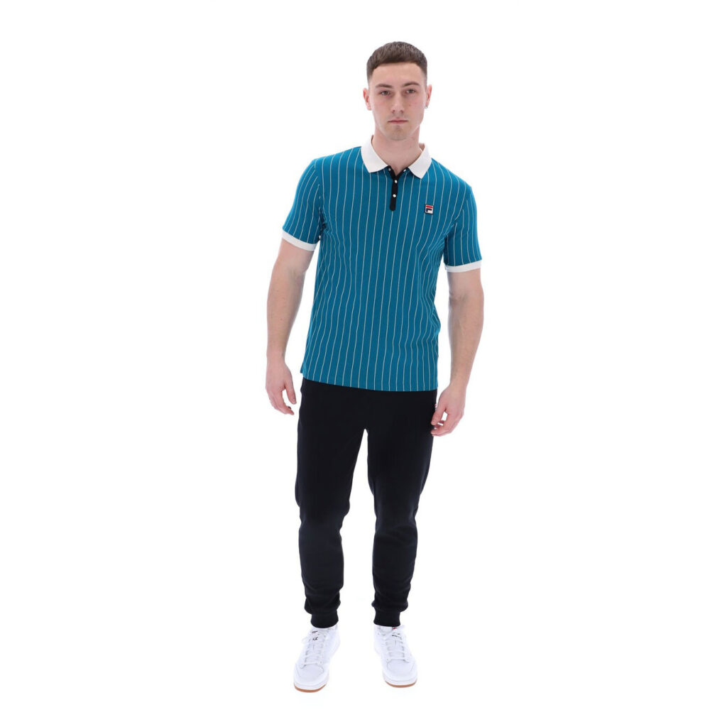 Fila Classic Vintage Striped Regular Fit Short Sleeve Polo - Deep Lagoon/Gardenia/Black
