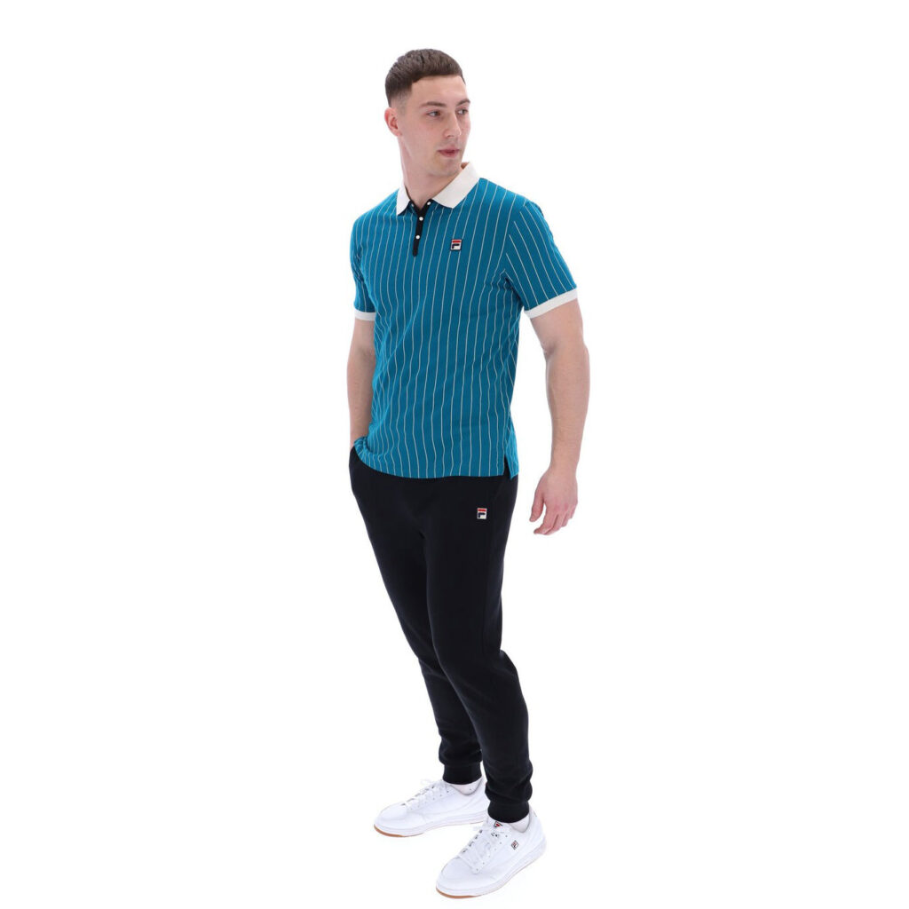 Fila Classic Vintage Striped Regular Fit Short Sleeve Polo - Deep Lagoon/Gardenia/Black