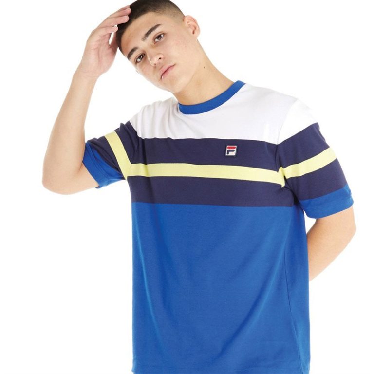 Fila Colour Block Regular Fit Short Sleeve T-Shirt - Bright Blue/White/Navy/Lime Light