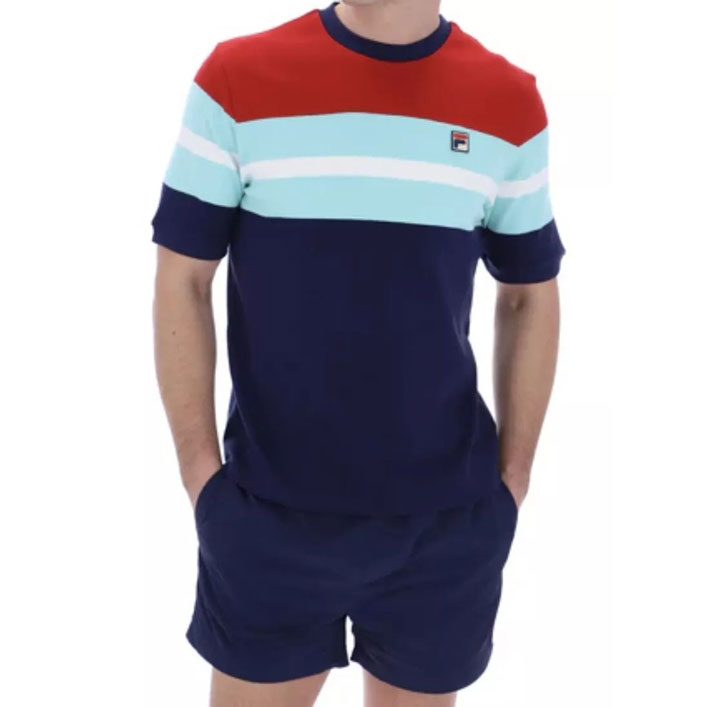 Fila Colour Block Regular Fit Short Sleeve T-Shirt - Navy/Equestrial/Red