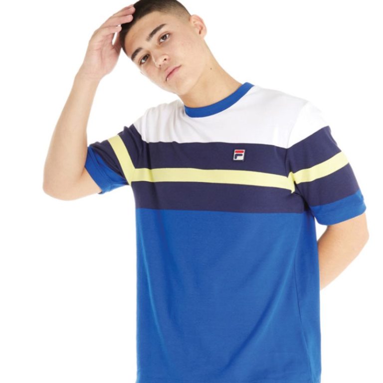 Fila Colour Blocked Tee Short Sleeve T-Shirt - Bright Blue/White/Fila Navy/Lime Light