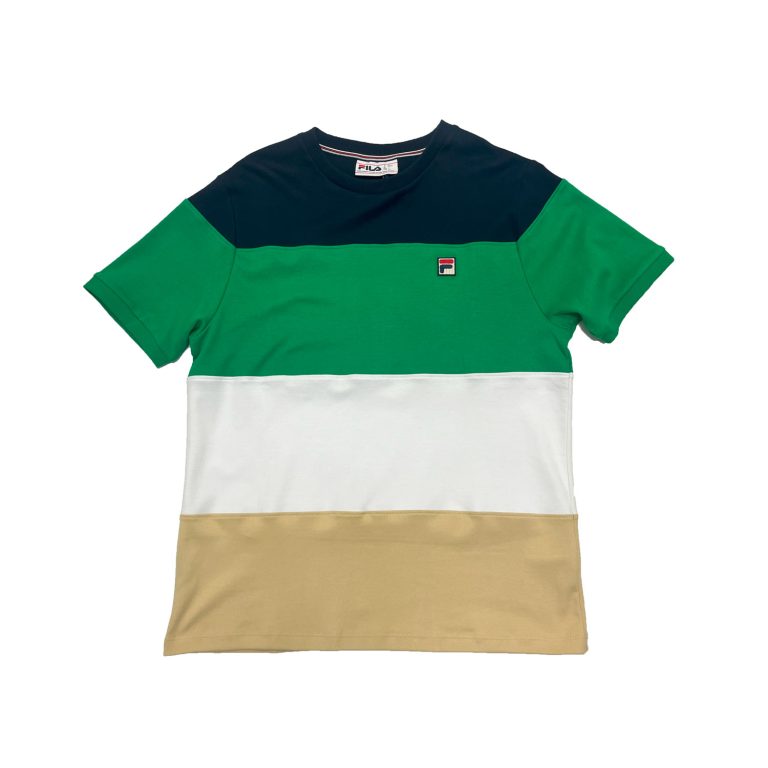 Fila Cut & Sew Stipe Regular Fit Short Sleeve T-Shirt - Navy/Jelly Bean/ White/Boulder
