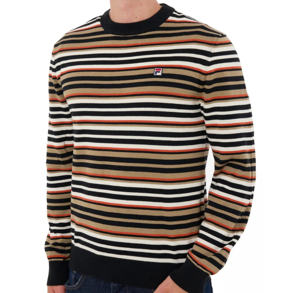 Fila Elias Knitted Stripe Crew With Bambo Badge - Black / Gardenia / Burnt Orche / Chincilla
