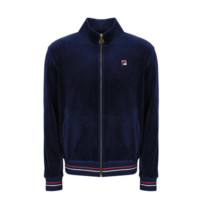 Fila Falken Regular Fit Full Zip Long Sleeve Velour Track Top - Black/Blue